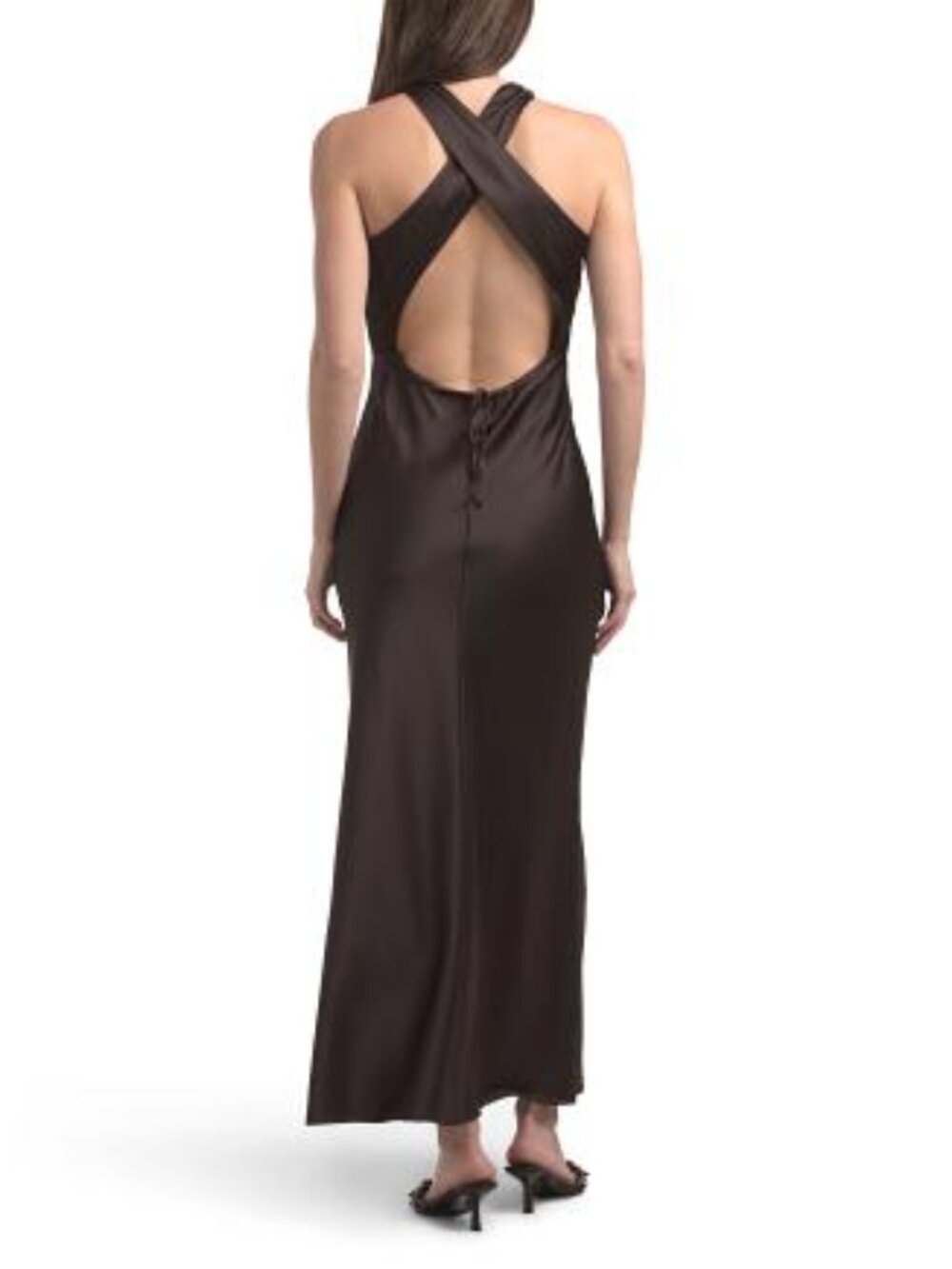 new House Of Harlow 1960 Satin Slip Maxi Dress Chocolate 3T4 268 - Picture 3 of 9